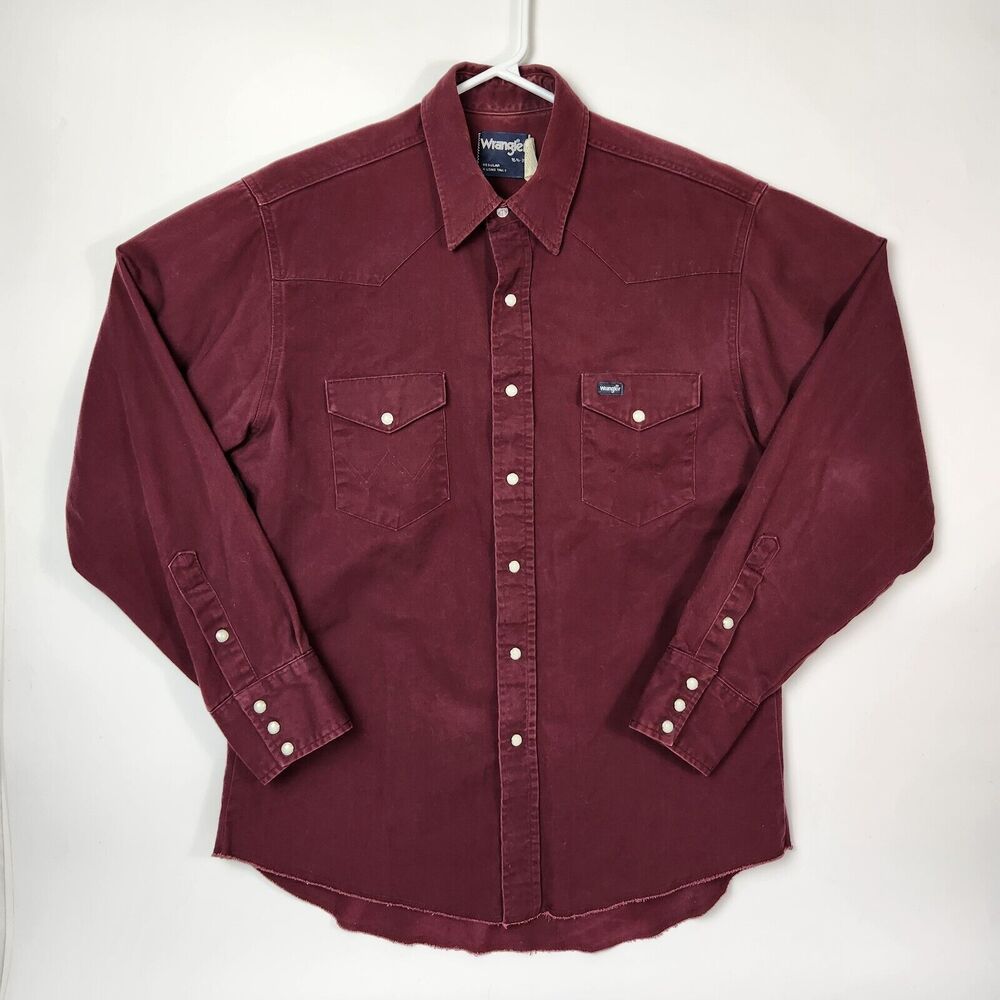 Vtg 90s Wrangler Mens L Pearl Snap Buttons Western Yoke Southwestern Chore‎ Wear